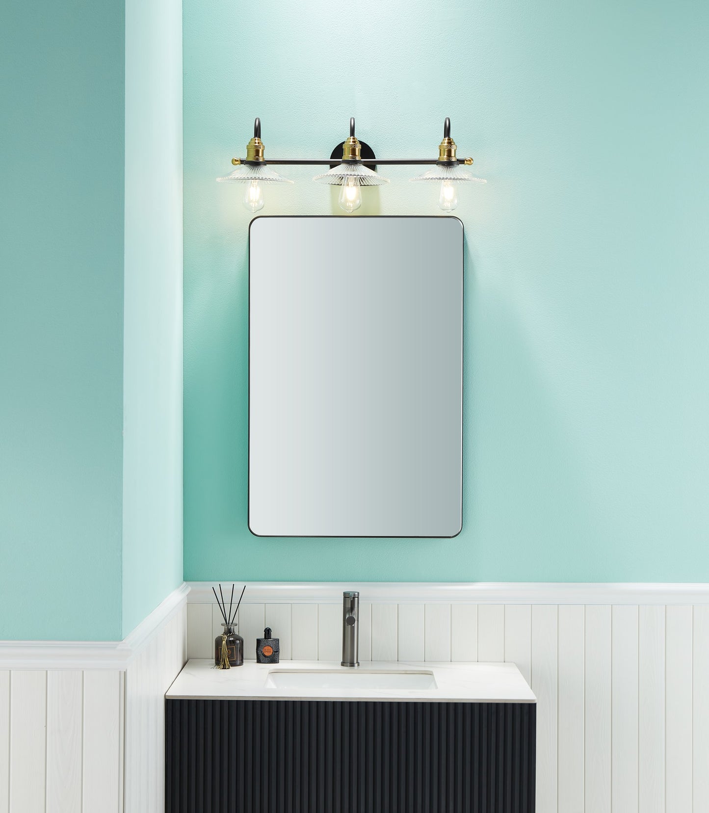 Waterpar® 24-in W x 36-in H Matte Black Alumi Bathroom Mirror with Vanity Light