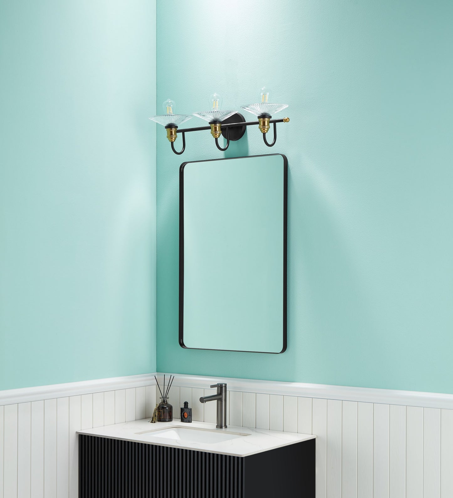 Waterpar® 24-in W x 36-in H Matte Black Alumi Bathroom Mirror with Vanity Light