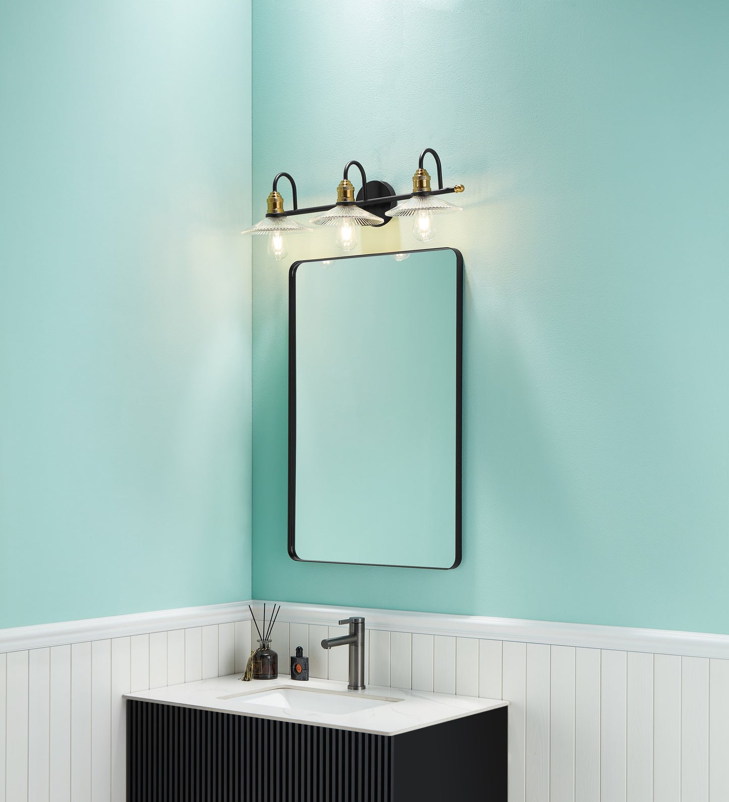 Waterpar® 24-in W x 36-in H Matte Black Alumi Bathroom Mirror with Vanity Light
