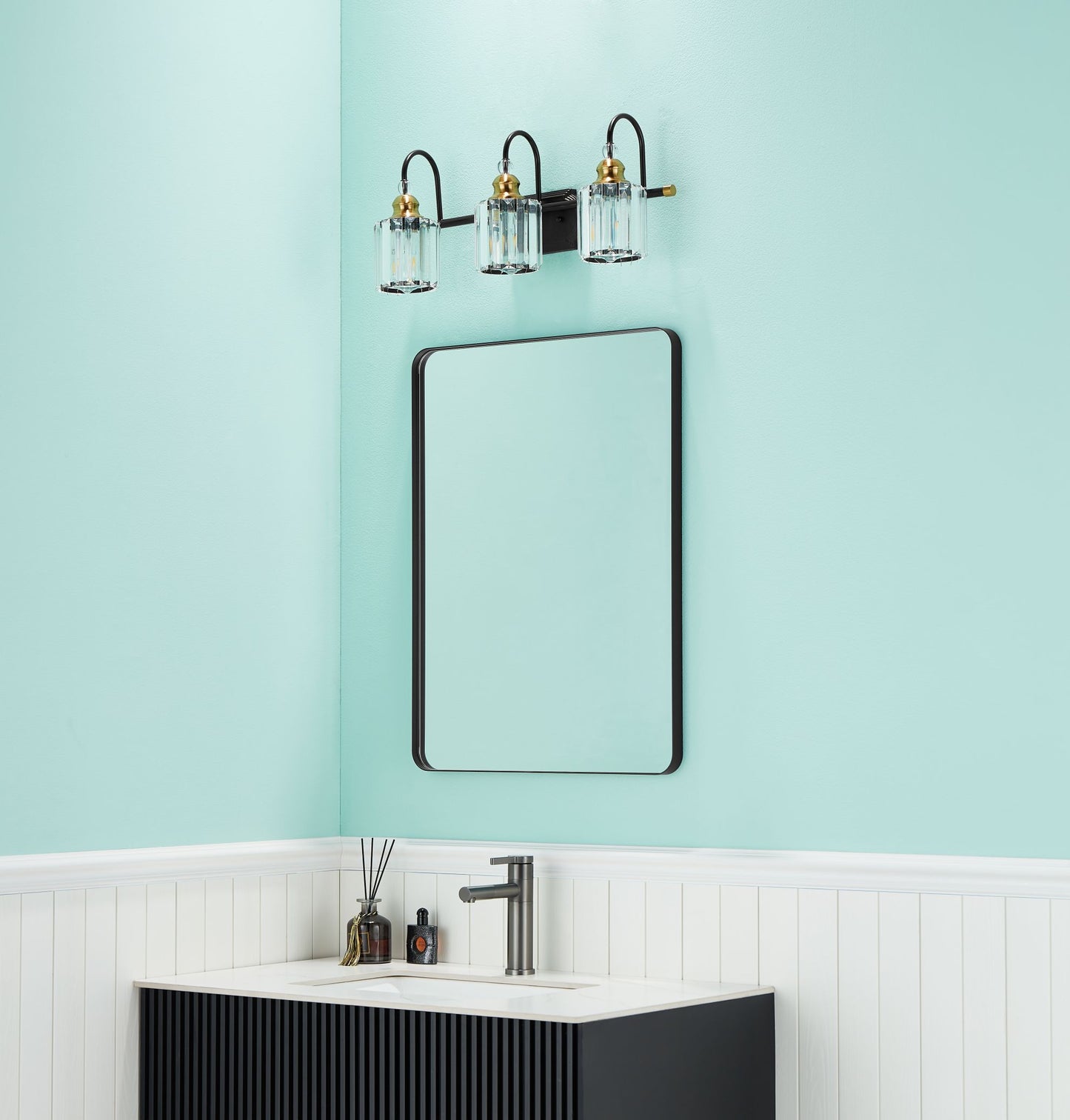 Waterpar® 22-in W x 30-in H Matte Black Alumi Bathroom Mirror with Vanity Light