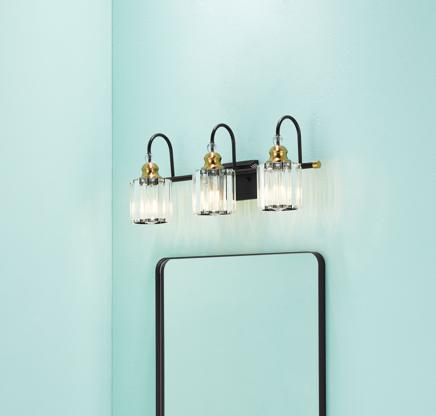 Waterpar® 22-in W x 30-in H Matte Black Alumi Bathroom Mirror with Vanity Light