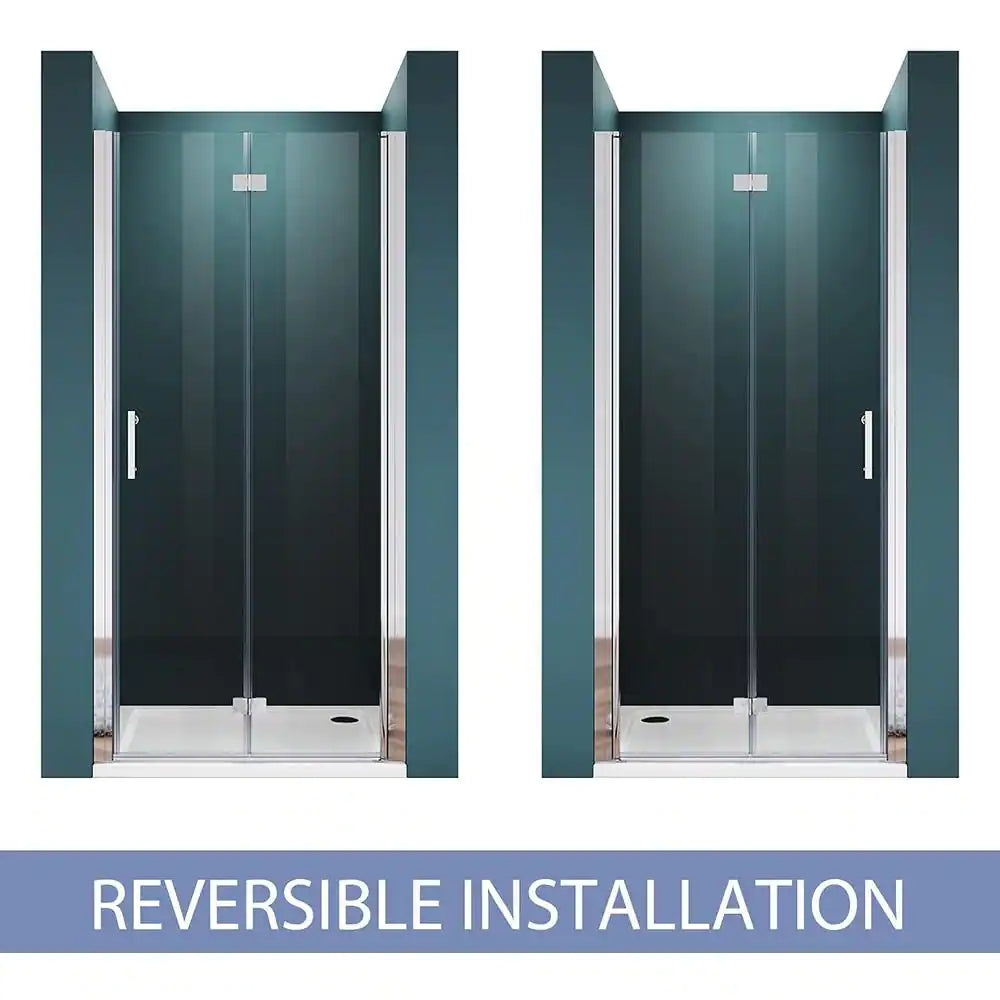 Waterpar® Bi-Fold Frameless Shower Doors in Chrome with Clear Glass