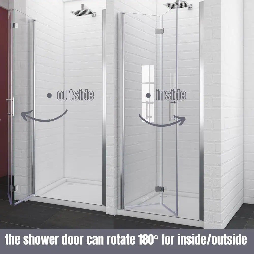 Waterpar® Bi-Fold Frameless Shower Doors in Chrome with Clear Glass