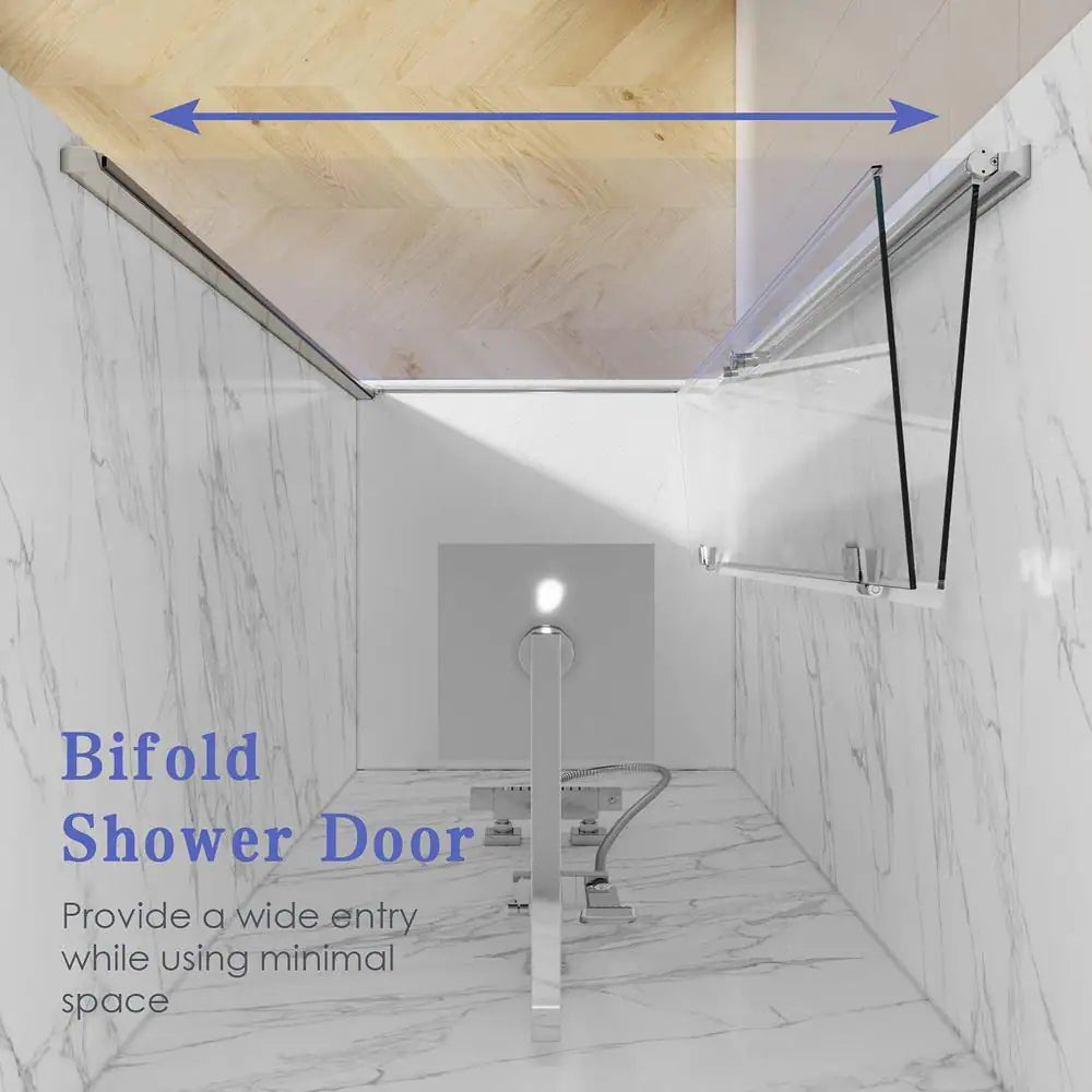 Waterpar® Bi-Fold Frameless Shower Doors in Chrome with Clear Glass
