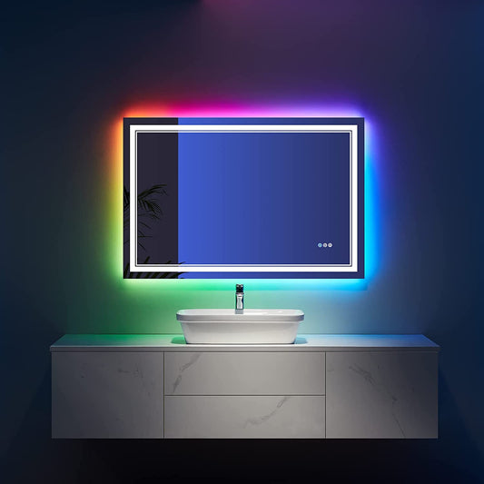Waterpar® 40x24 in. Led Rectangular RGB Anti-Fog Bathroom Mirror Front & Backlit