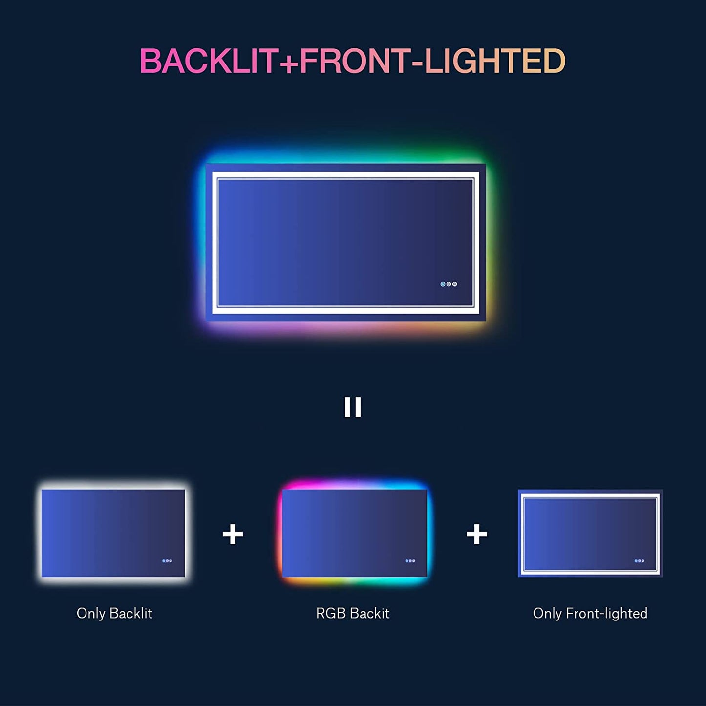Waterpar® 40x24 in. Led Rectangular RGB Anti-Fog Bathroom Mirror Front & Backlit